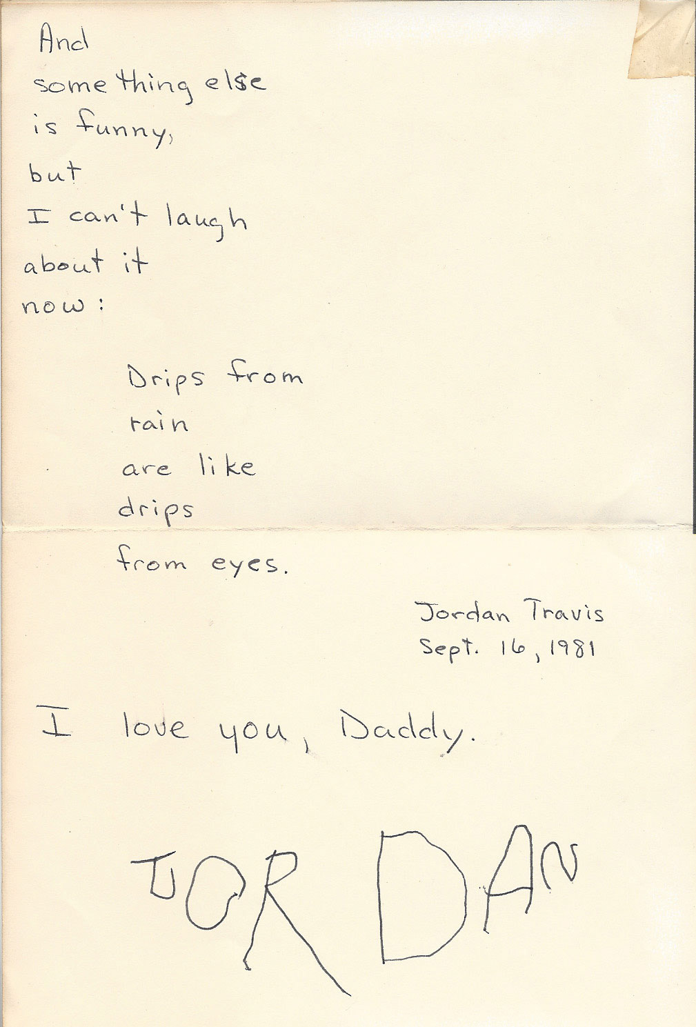 Letter From Jordan T. C. at 4 years old