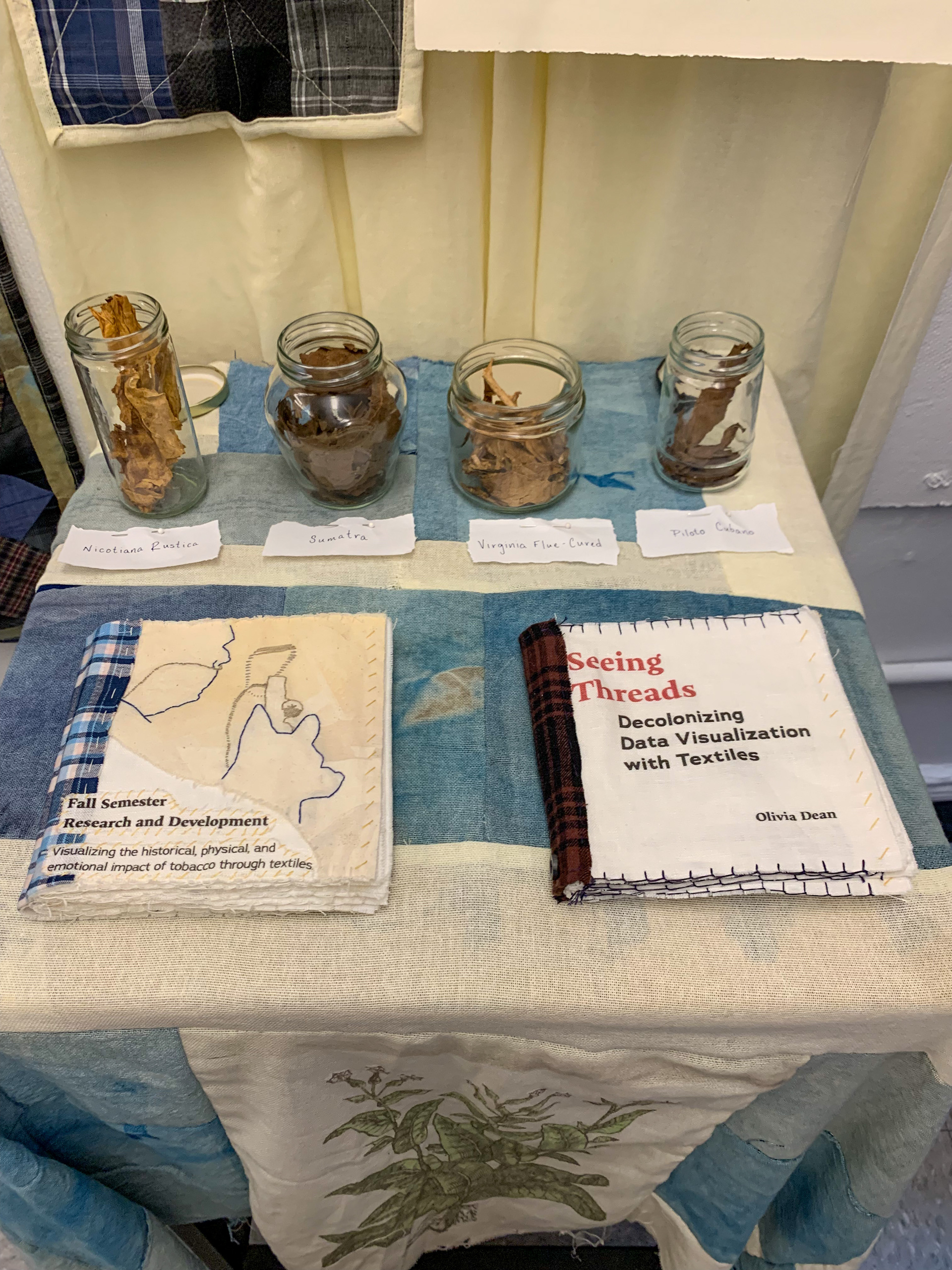 Four types of tobacco used and two linen books