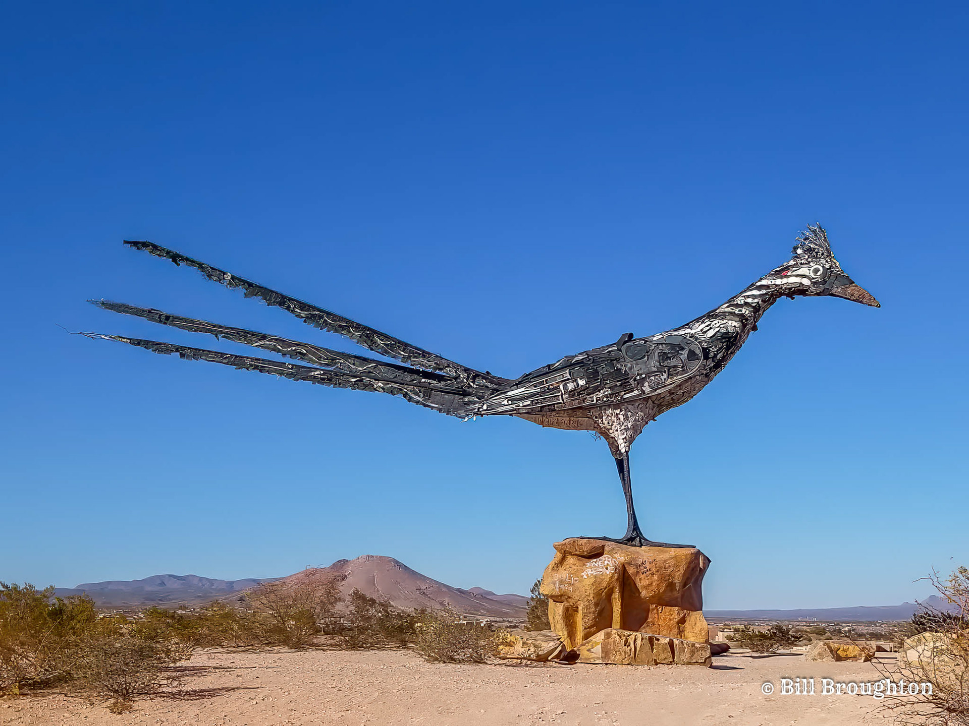 Roadrunner Recycle Sculpture On I-10 at Las Cruces