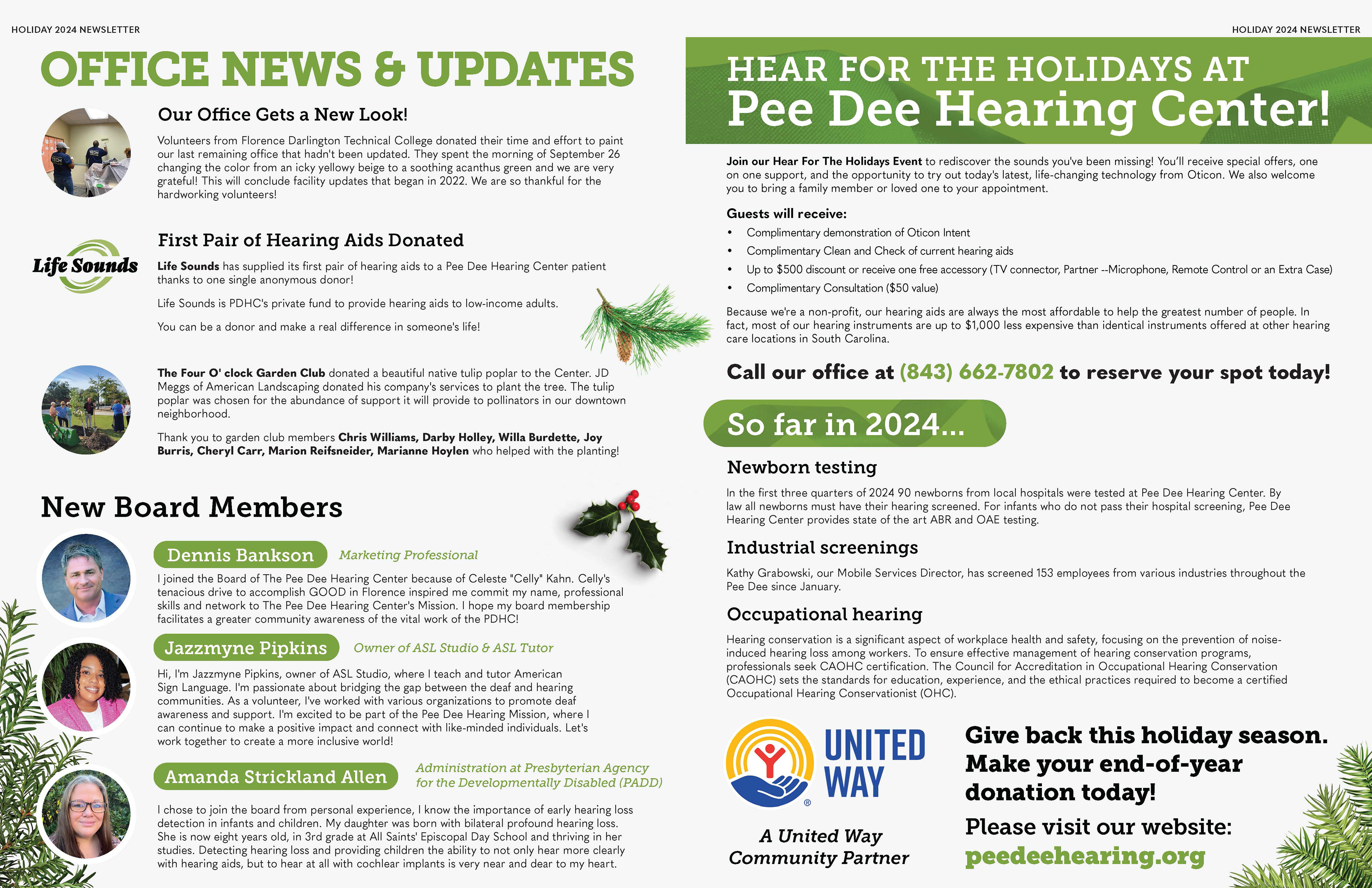 Pee Dee Hearing Center Holiday 2025 Newsletter - Spread 2