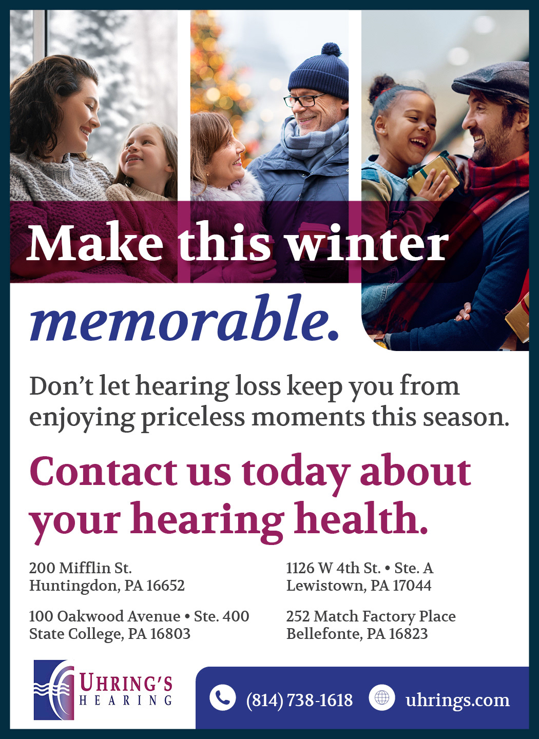 Uhring's Hearing - Centre County Gazette Ad December - 3.5x4.8"