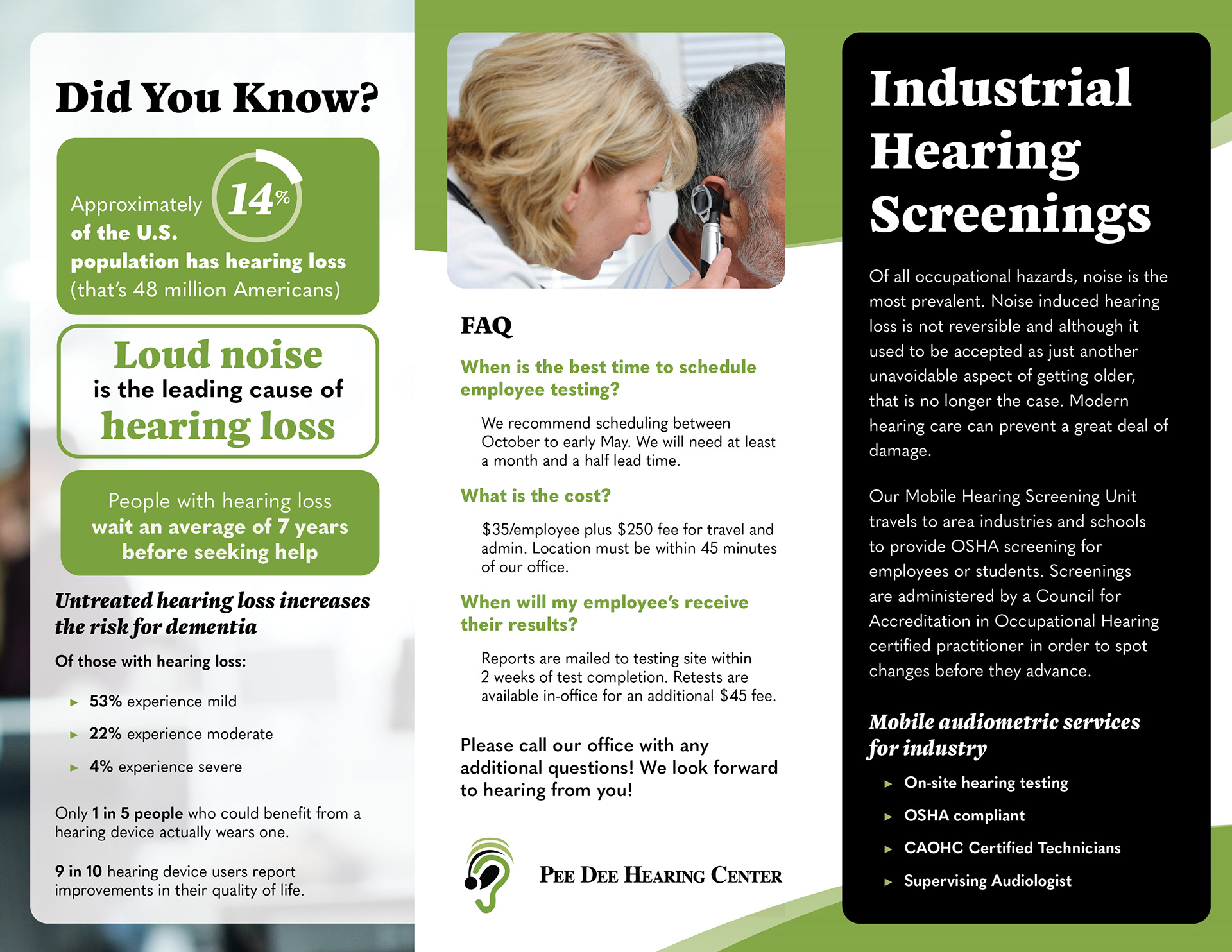 Pee Dee Hearing Center Industrial Trifold Brochure - Spread 2