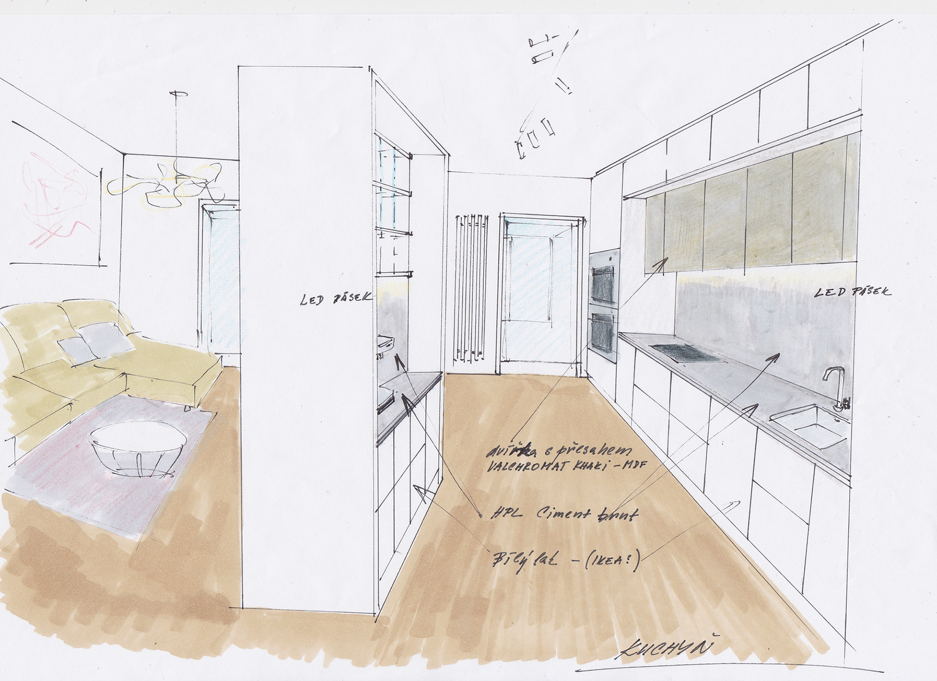 návrh - skica kuchyně