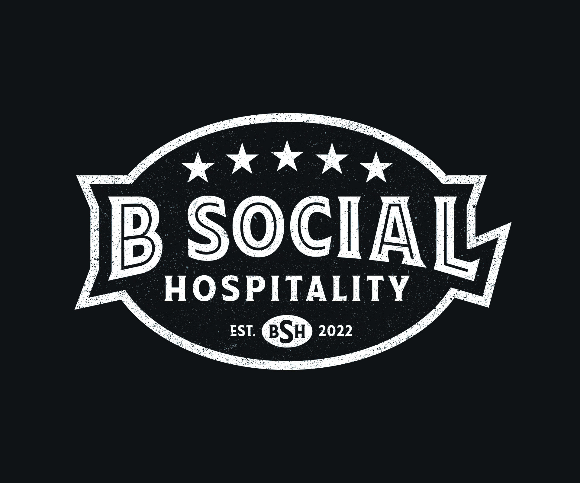 A secondary logo for B Social Hospitality, on a black background with white text and stars.