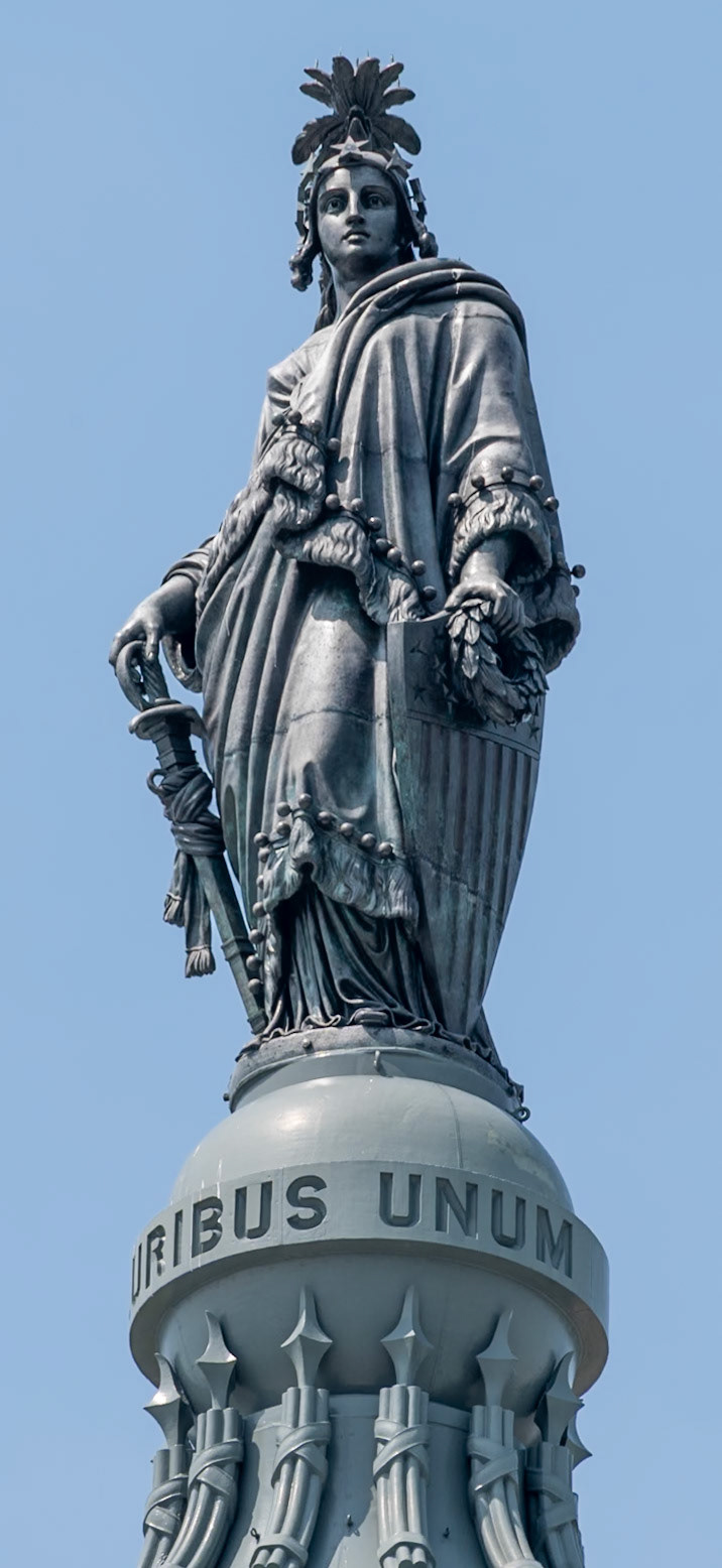The bronze Statue of Freedom atop the Capitol dome.  Washington DC