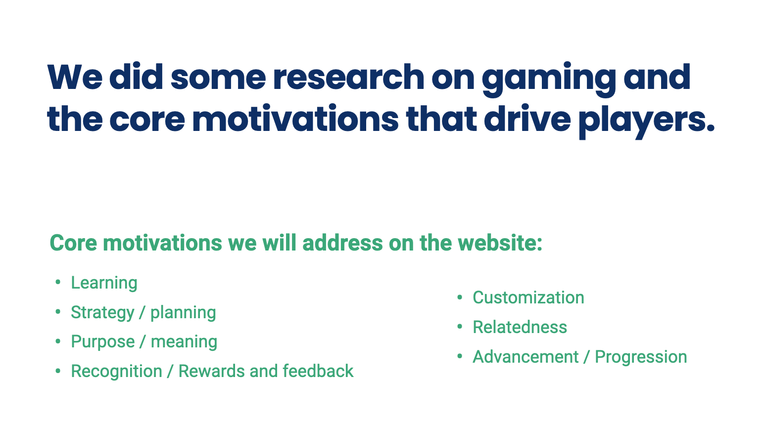 Core motivations in gamification