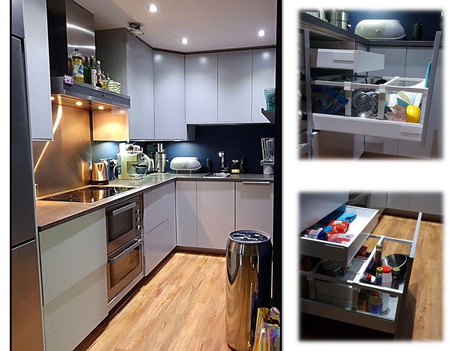 Drawer units are an excellent solution for organising anything in the most effective way. The push-open mechanism makes the use effortless, and the hidden low drawer is ideal for small things like cuttlery or spices.