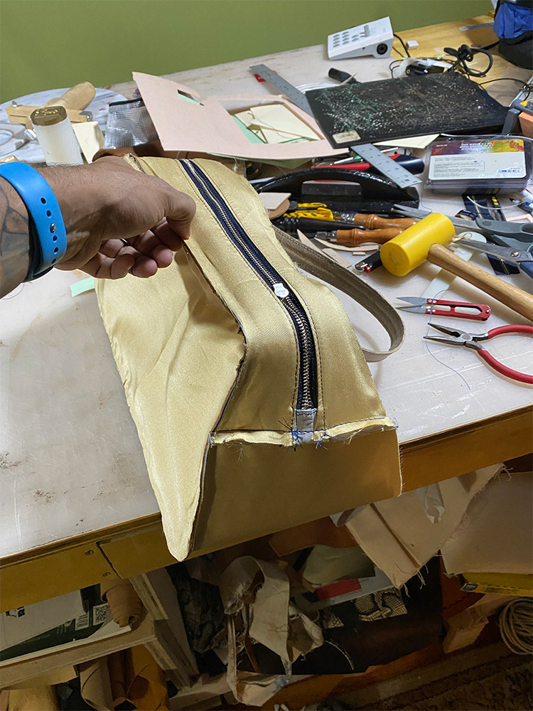 Handbag closed & ready to be turned.