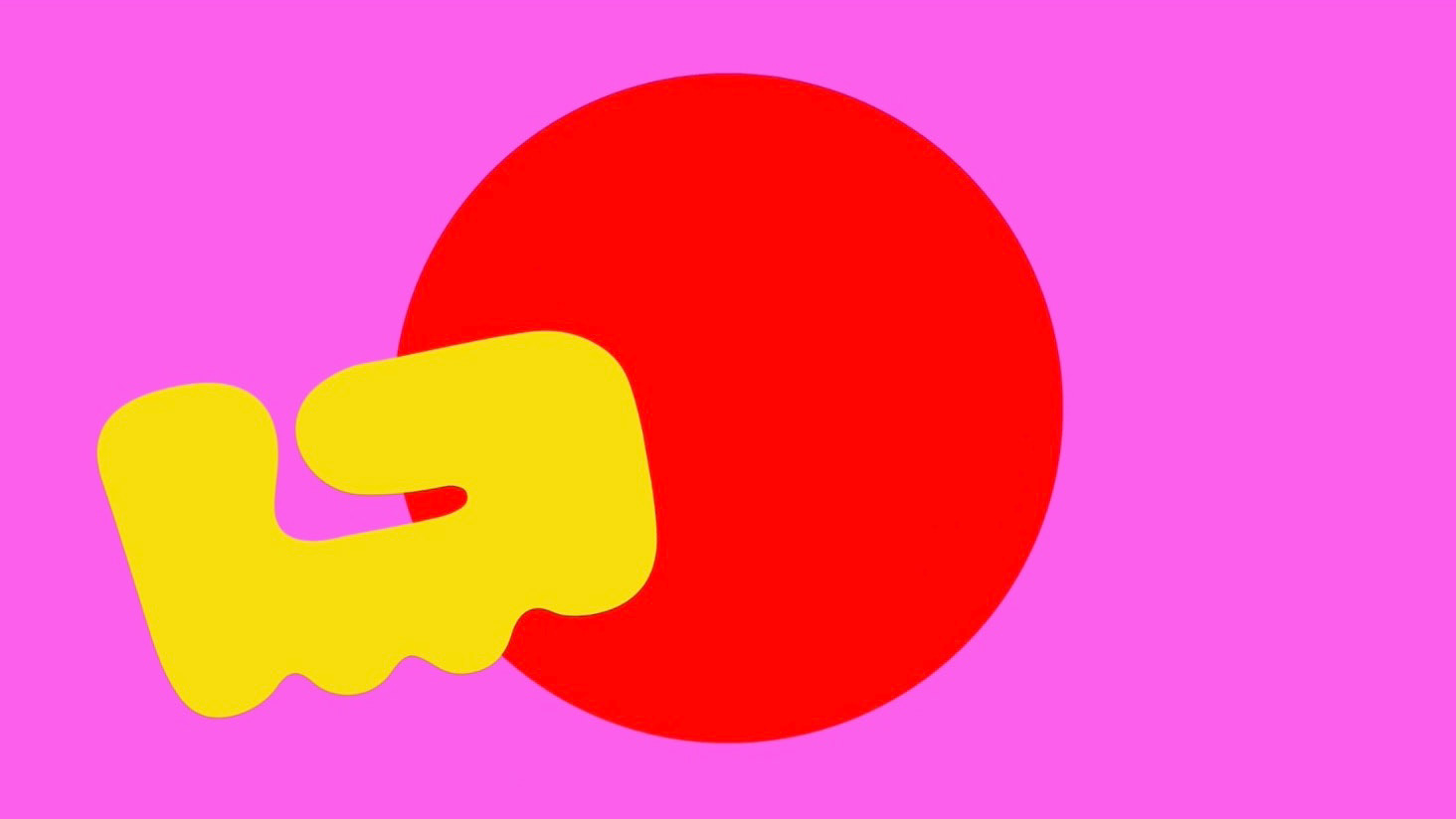 Motion Graphics Screenshot, red circle, yellow D shape, pink background