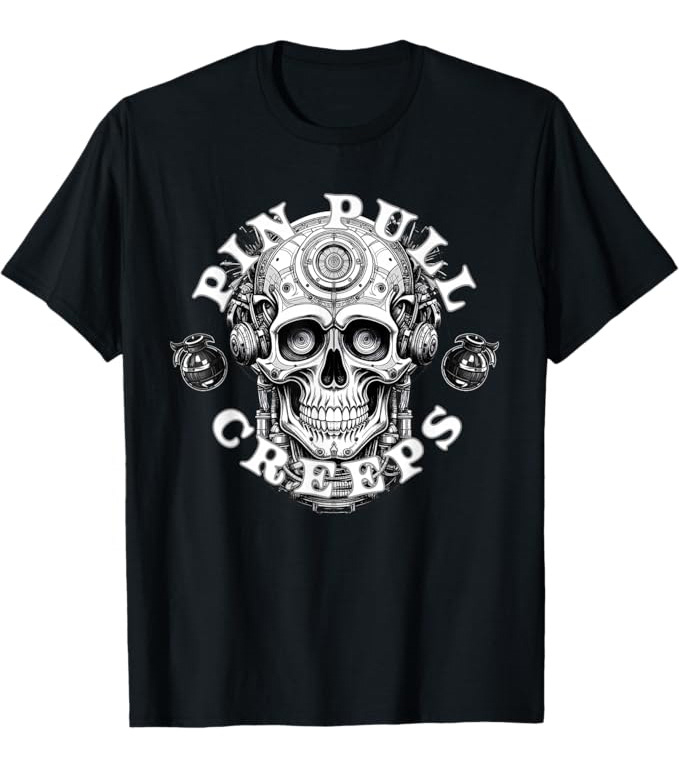 Pressure Drop Creeps regular t shirt by Pin Pull Creeps featuring a bold streetwear graphic inspired by pressure building and releasing, representing the moment when weight turns into momentum. Classic cotton fabric with size selection available at checkout.