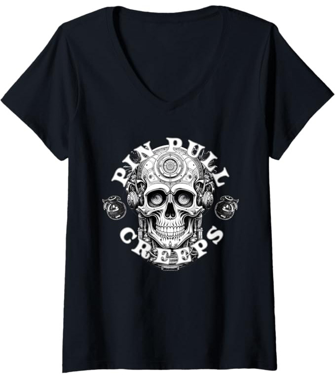 Pressure Drop women’s v neck t shirt by Pin Pull Creeps featuring a dynamic graphic symbolizing built pressure, sudden release, and forward momentum.