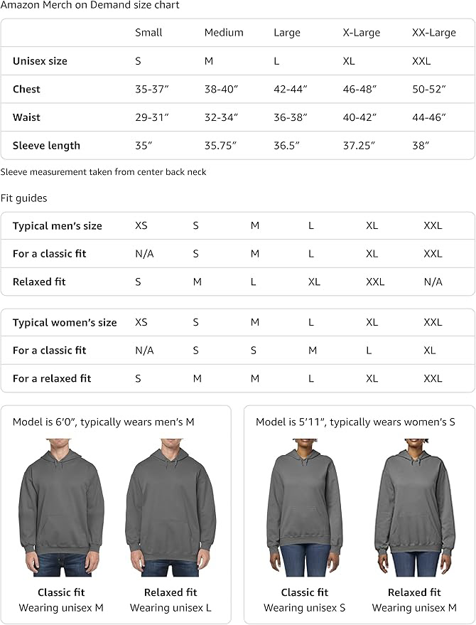 Size chart showing garment measurements for Pin Pull Creeps apparel including chest width, body length, and sleeve length across multiple sizes