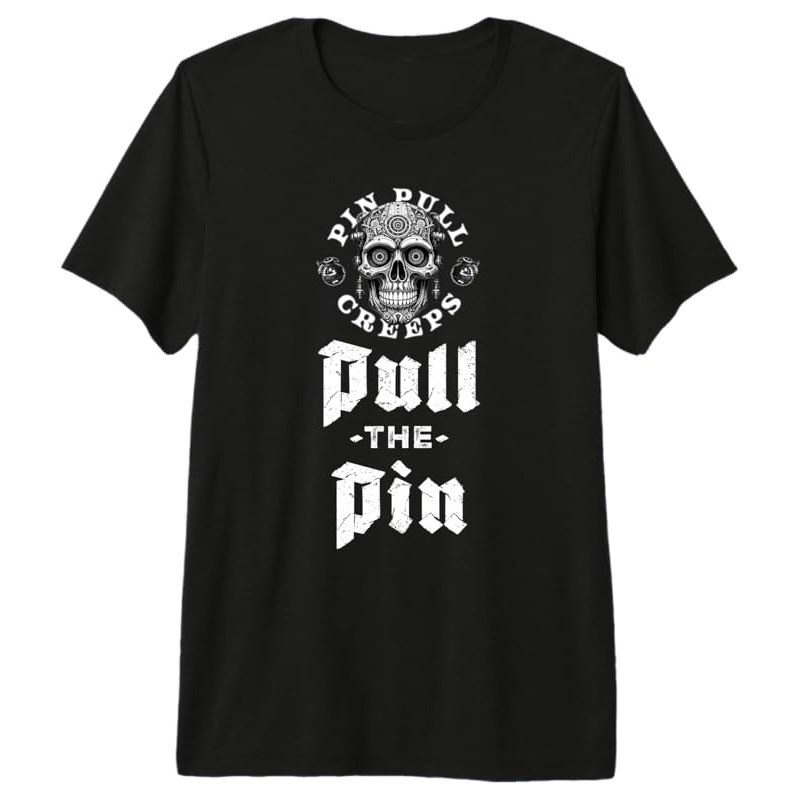 Pull the Pin Creeps premium tri blend t shirt by Pin Pull Creeps featuring the brand’s core streetwear graphic symbolizing pressure, tension, and the moment of release. Ultra soft lightweight tri blend fabric with modern fit and wide size selection available at checkout.