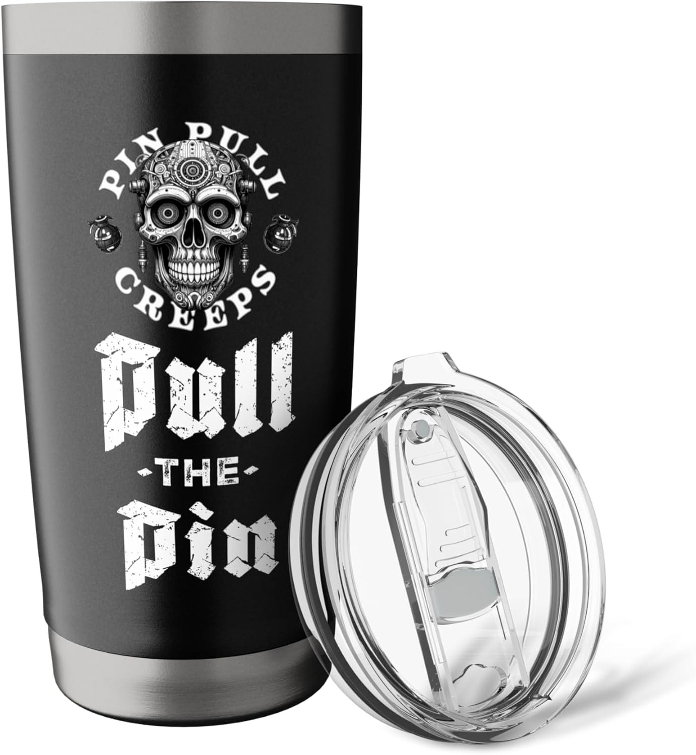 Static Signal Creeps 20oz Insulated Tumbler. High-fidelity hardware from the Creeps Universe featuring the distorted frequency identity on stealth black stainless steel. Built to Carry the Signal.