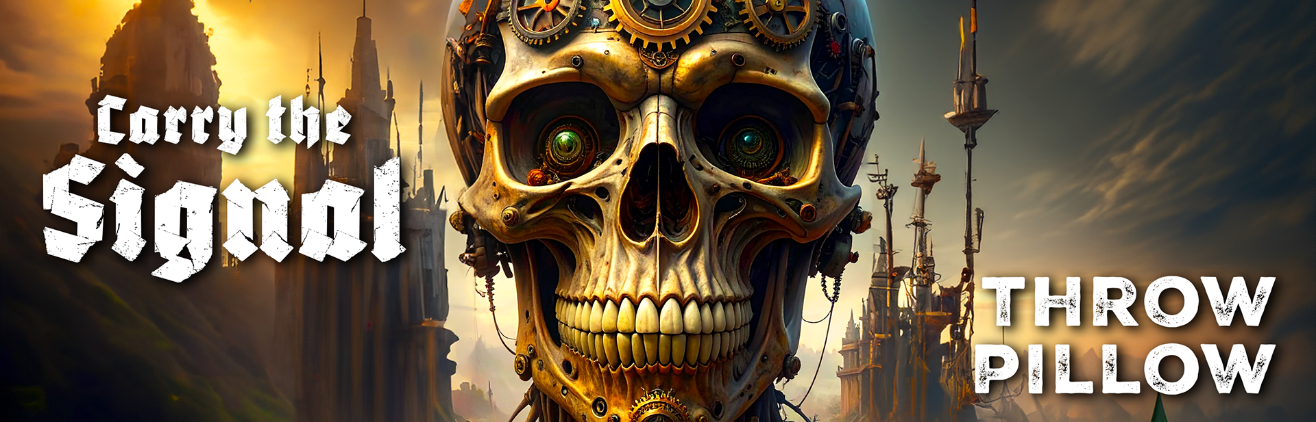 The Pin Pull Creeps 'Carry the Signal' Throw Pillow collection. A lineup of high-durability Multicolor 16"L x 16"W and 18"L x 18"W tactical home gear featuring the flagship Series 1 mechanical skull identities.