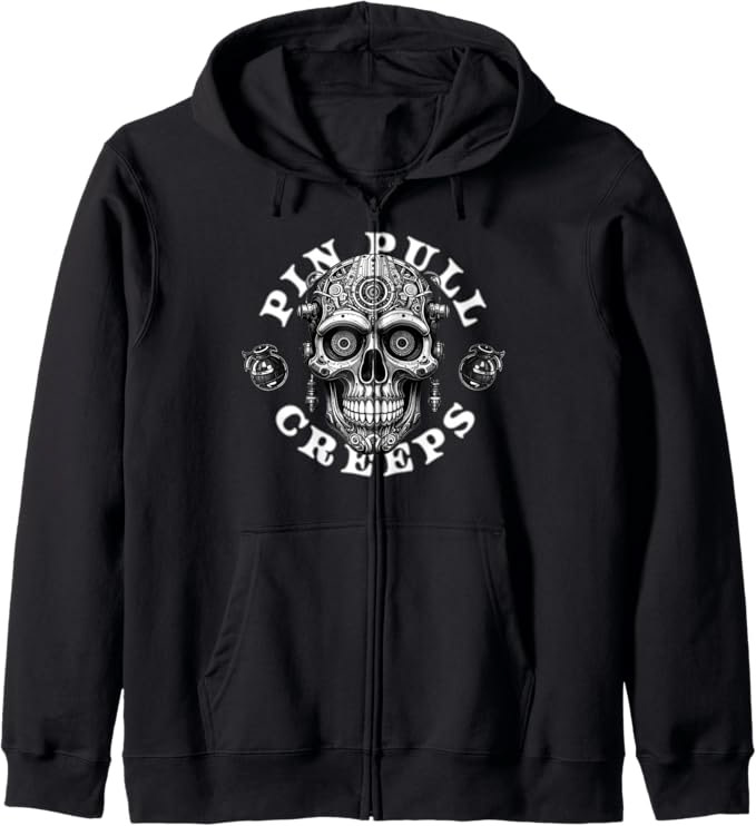 Dead Signal Zip Hoodie by Pin Pull Creeps featuring dark streetwear graphic symbolizing silence, loss of signal, and internal reset