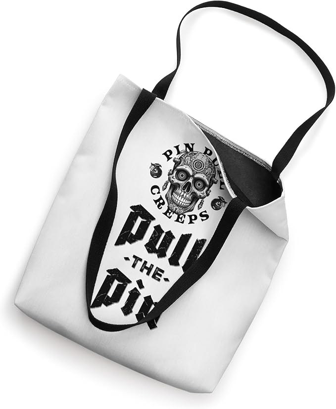 Front view of the Static Signal Creeps Tote Bag. Showcases the white-noise interference flagship skull on a technical streetwear tote from Pin Pull Creeps.