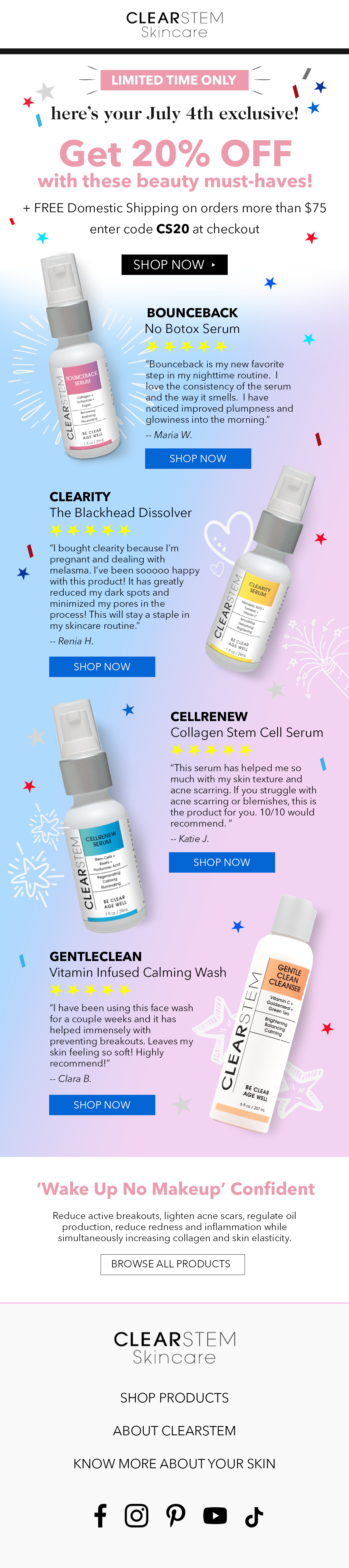 July 4th Promotional Newsletter (sample) | https://clearstemskincare.com/