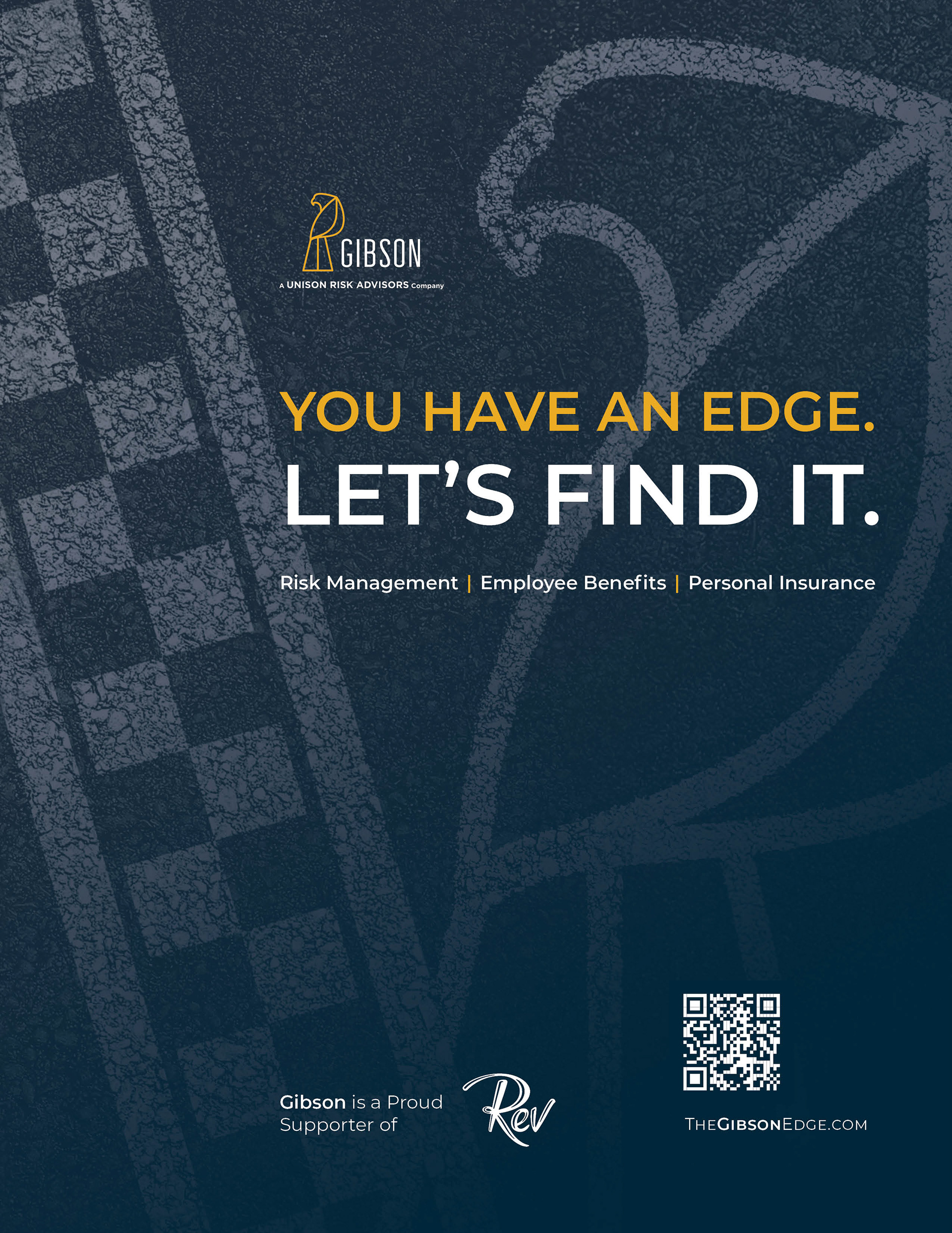 An ad for Gibson's sponsorship of Rev Indy, a charity gala in support of Indiana University Health Foundation.