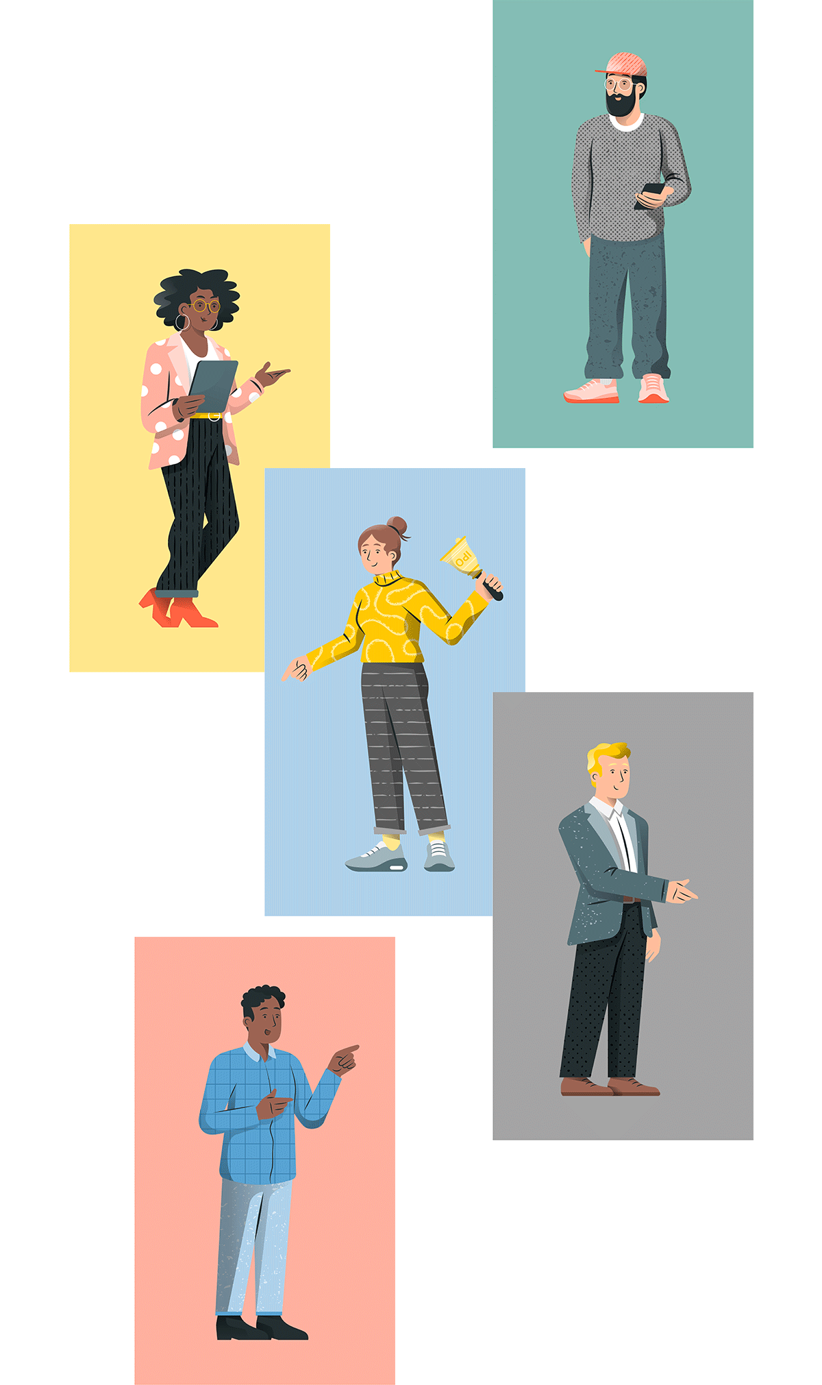 Diverse character illustrations by Adrian Bauer