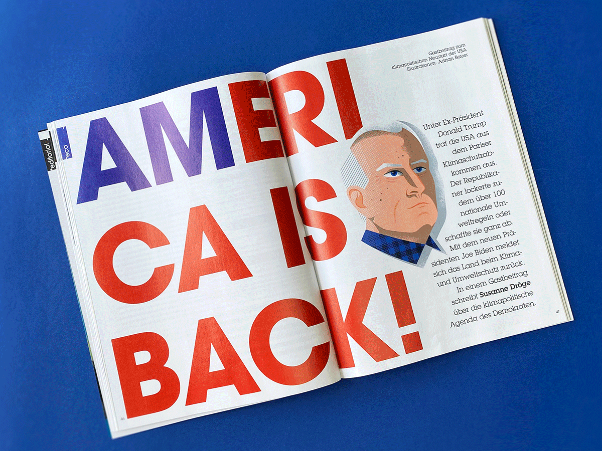 Pictures of printed USA map illustrations in Electrified magazine by Adrian Bauer