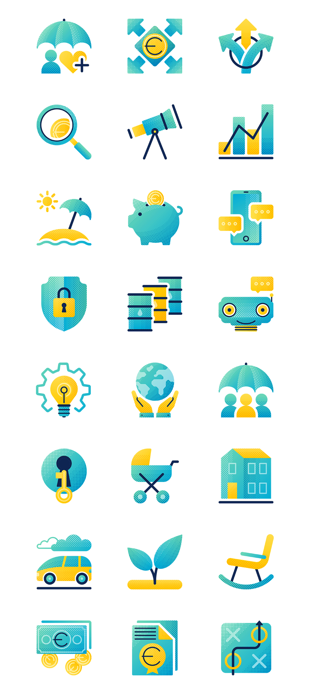 Various icons, pictograms, vignettes and signets for Enercity, Bosch, Think:act, VisualVest, VFA, Wieland