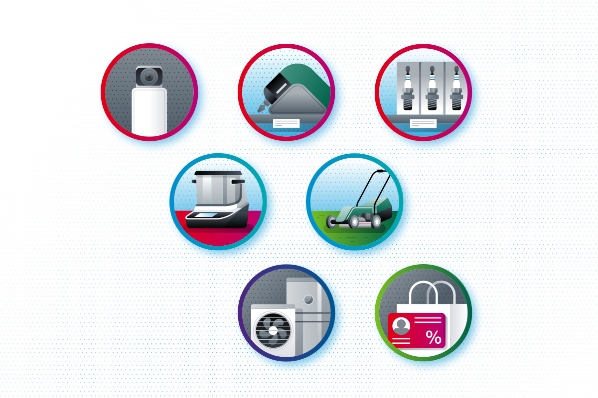 Illustrative icons for infographic about e-commerce by Adrian Bauer