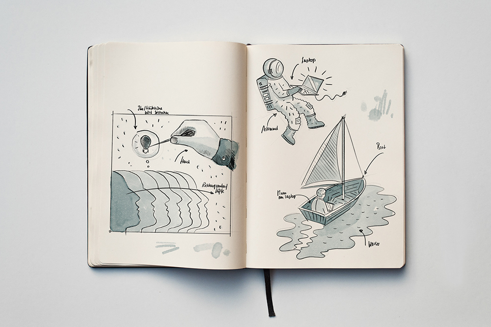Sketches for editorial illustration for Wirtschaftswoche by Adrian Bauer