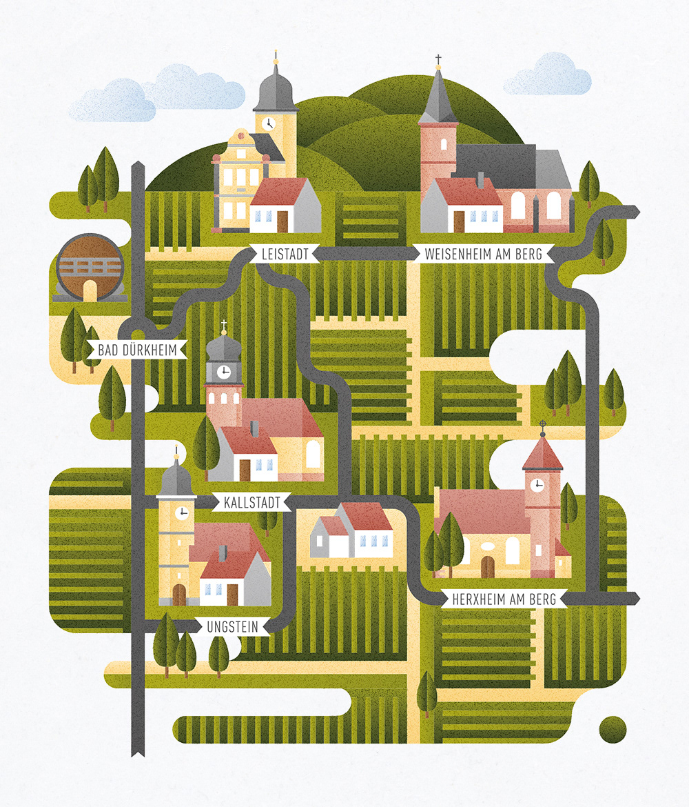Illustrative map of palatinate wine region around Bad Dürkheim, a small town in southwestern Germany by Adrian Bauer