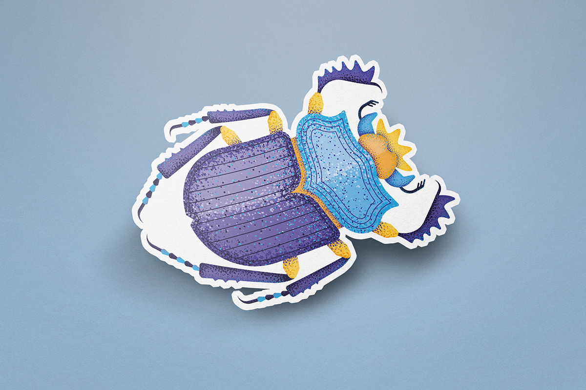 Illustrative beetle stickers by Adrian Bauer in collaboration with Stickerapp