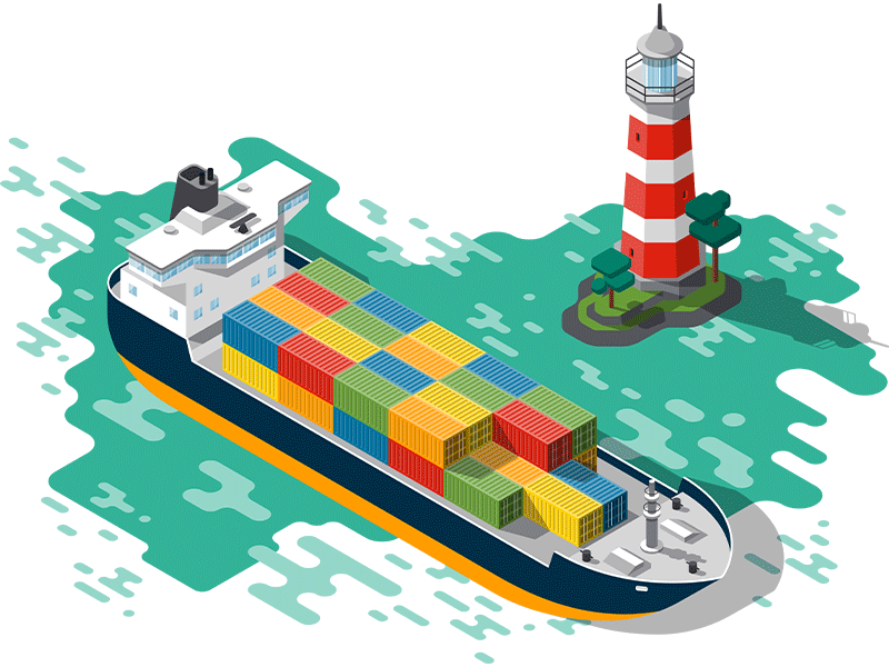 Isometric containership with lighthouse
