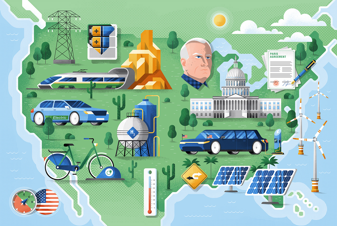 Climate map illustration of the United States of America by Adrian Bauer
