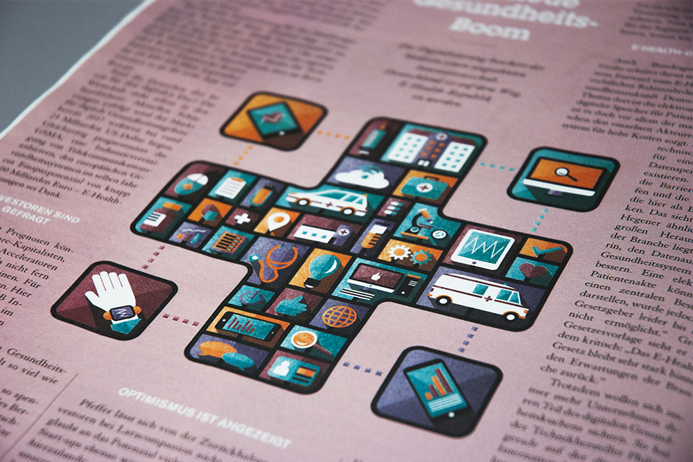 Detail of editorial illustration about digitalization in healthcare business for Handelsblatt by Adrian Bauer