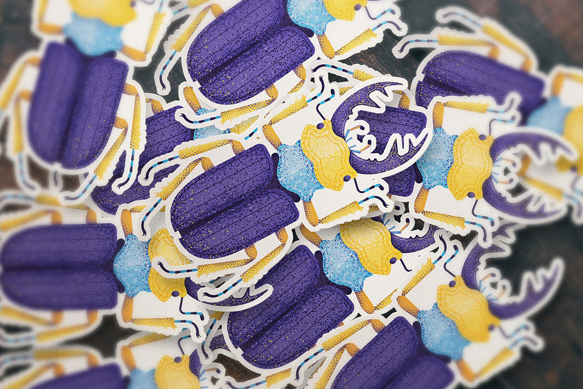 Illustrative beetle stickers by Adrian Bauer in collaboration with Stickerapp