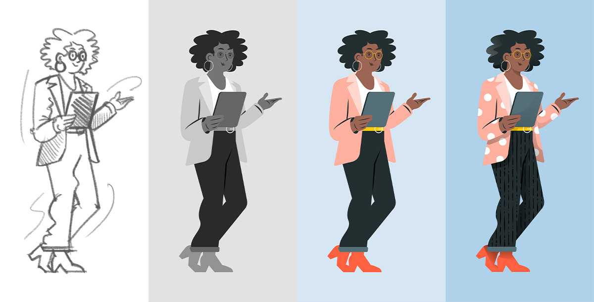 Illustration process from sketch to final by Adrian Bauer