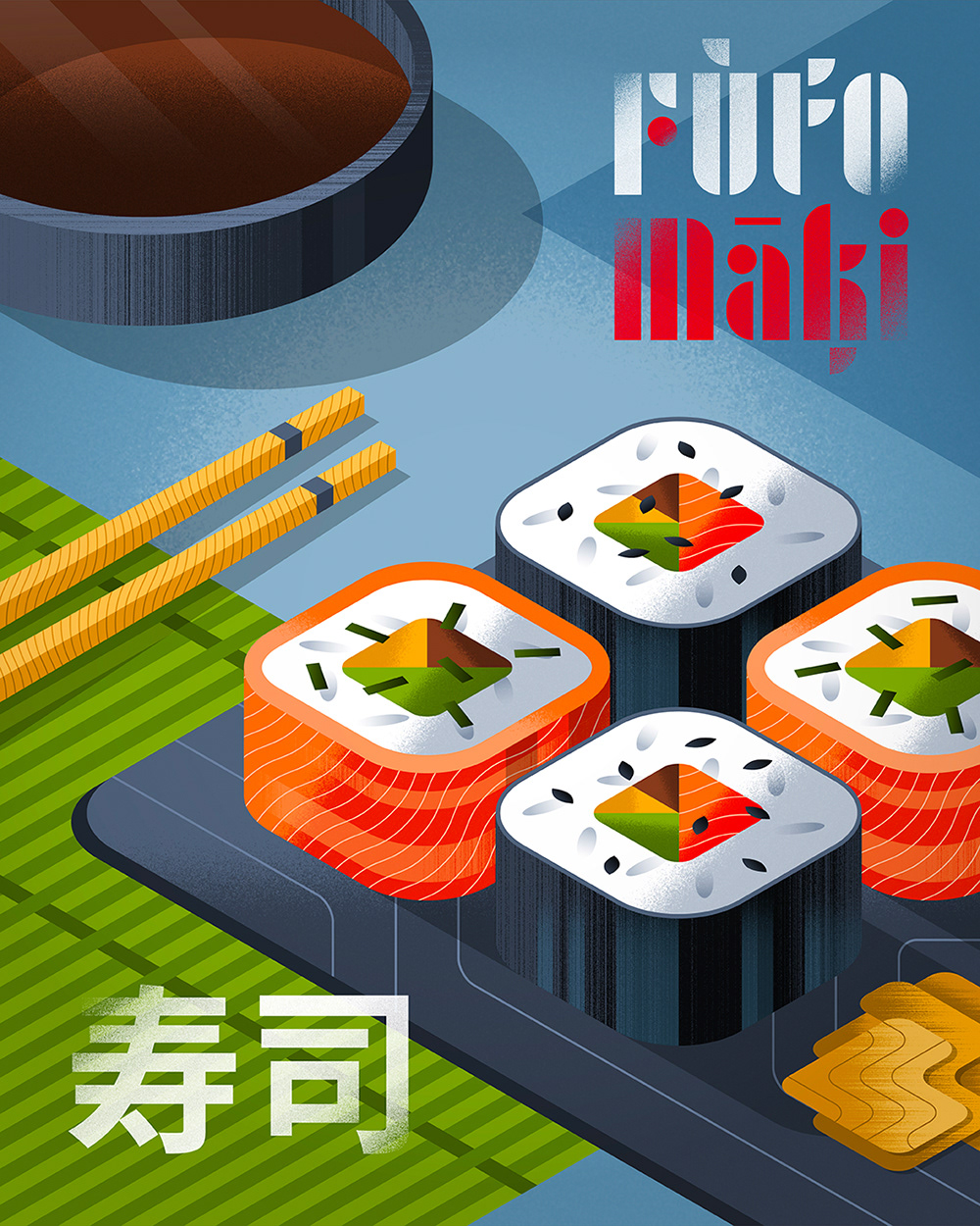 Illustrated sushi menu poster by Adrian Bauer