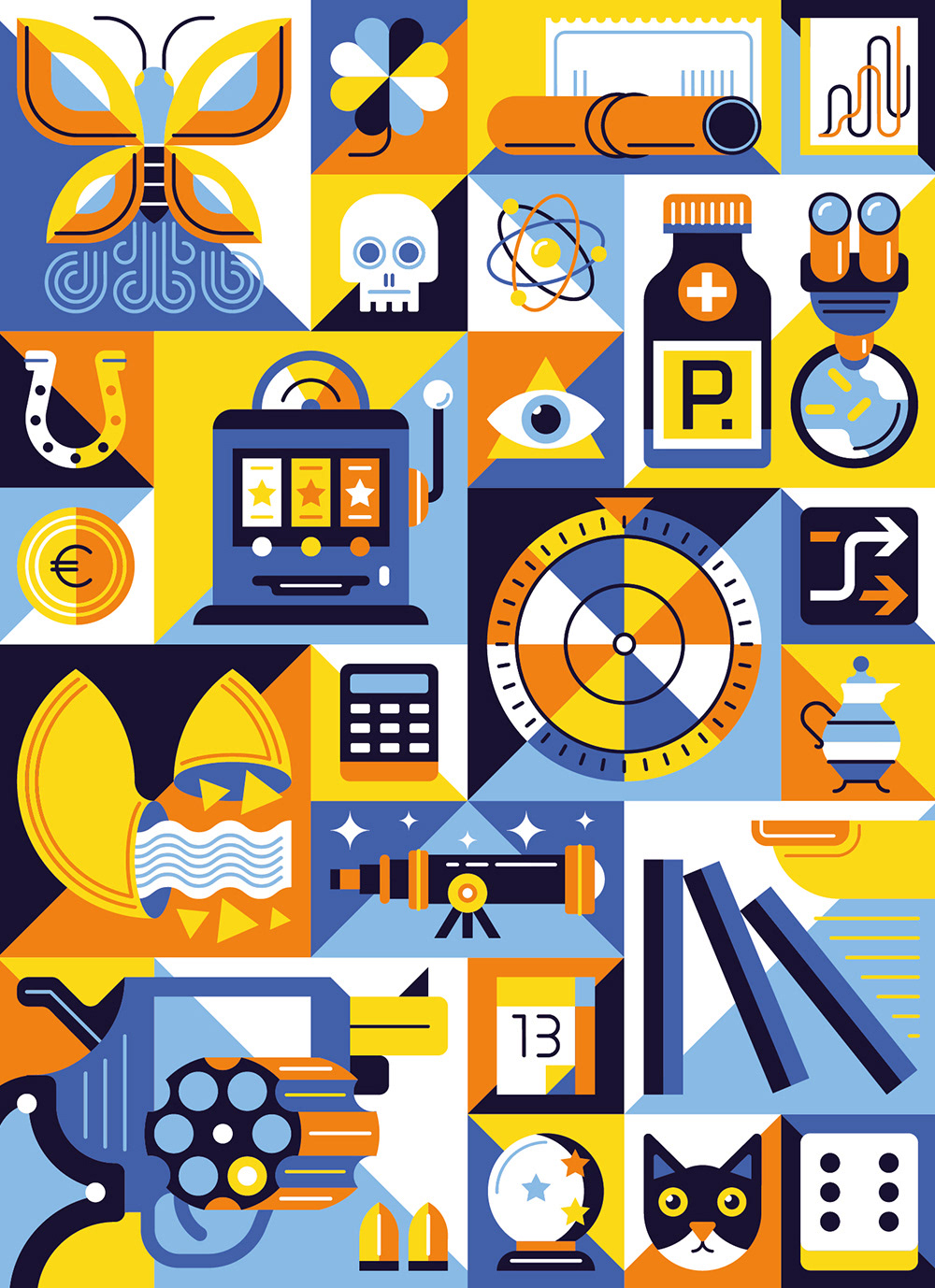 Colorful, geometric illustration about the subject chance for tapir & klotz by Adrian Bauer