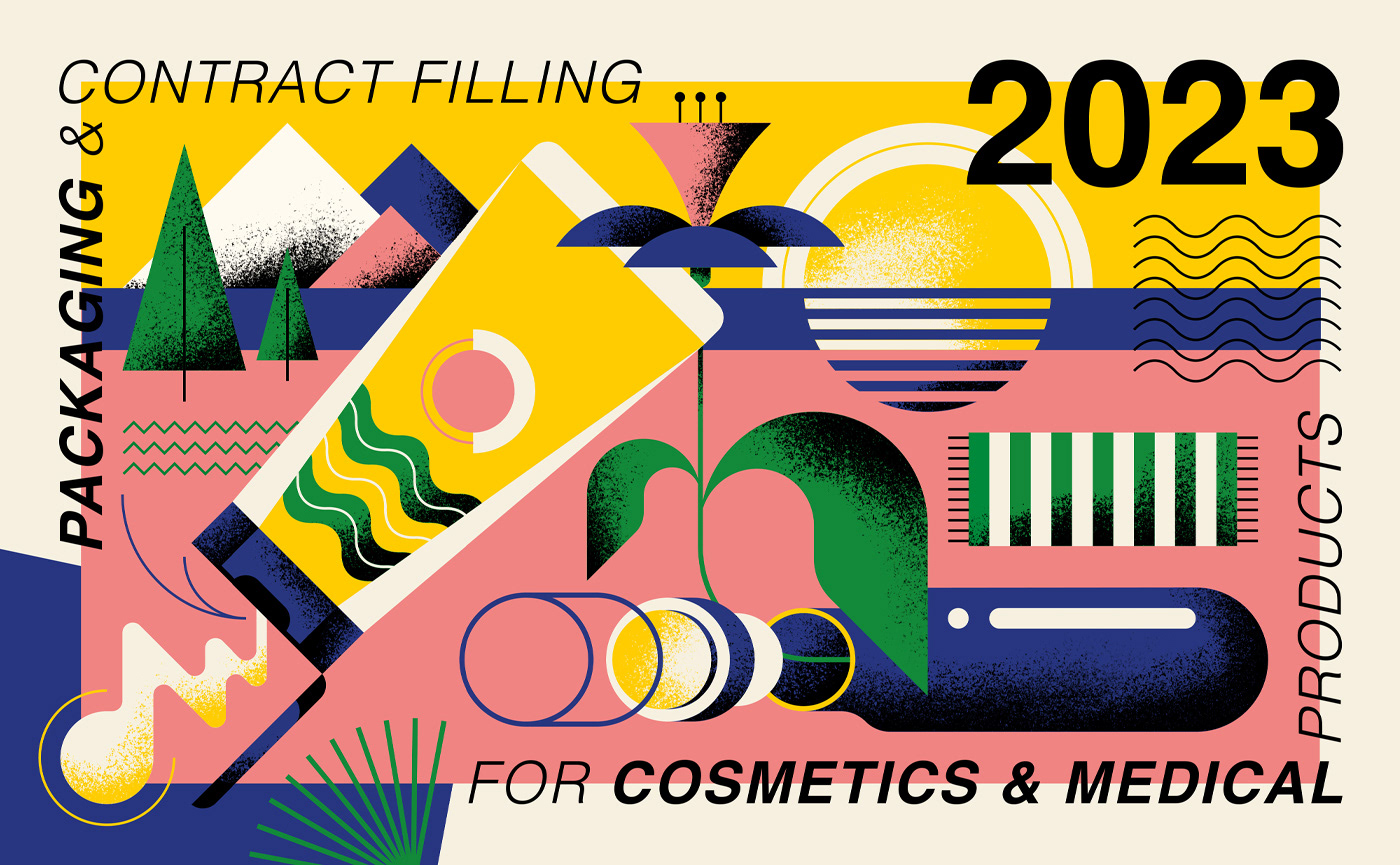 Calendar cover illustration of packaging products for cosmetics by Adrian Bauer