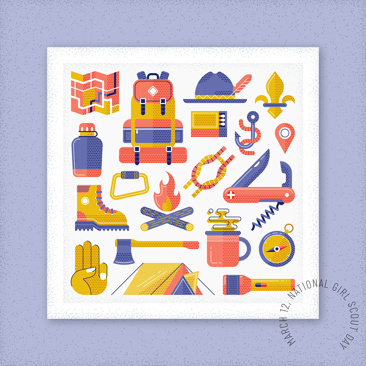 National Girl Scout Day, illustrative icon set by Adrian Bauer