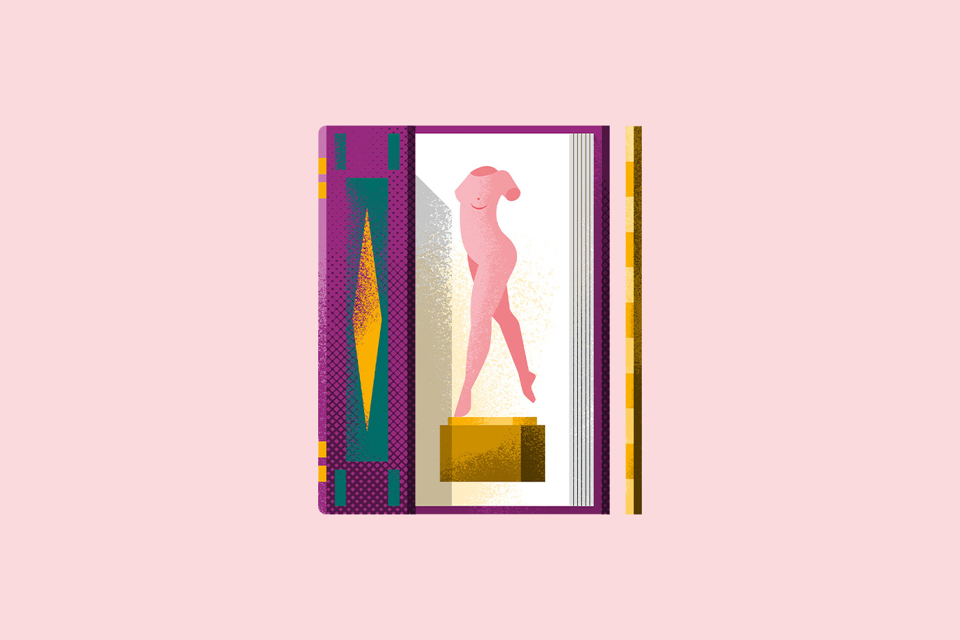 Spot illustration o a big book with nude drawings inside by Adrian Bauer