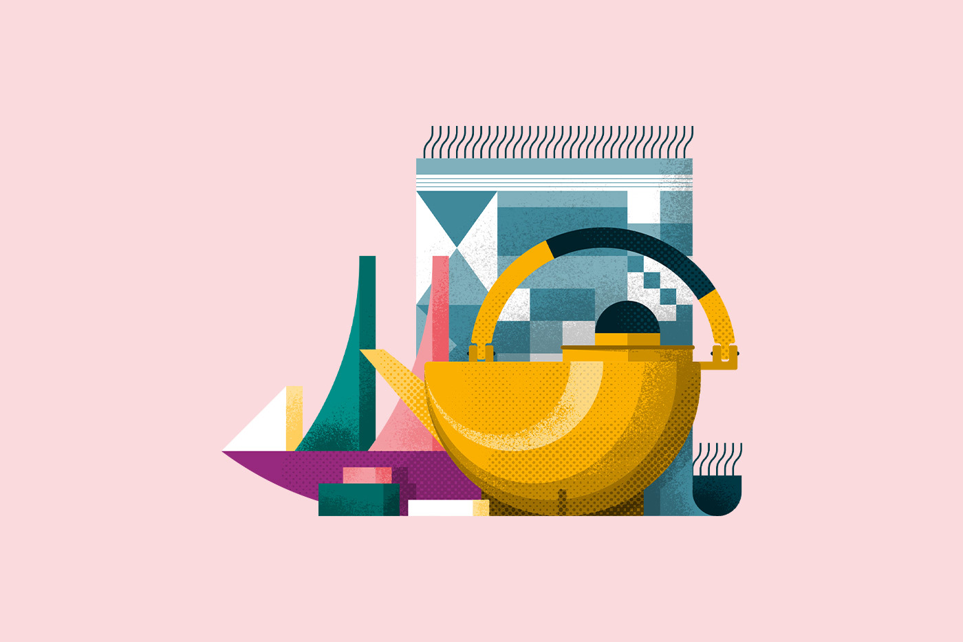 Illustrated Bauhaus design objects by Adrian Bauer