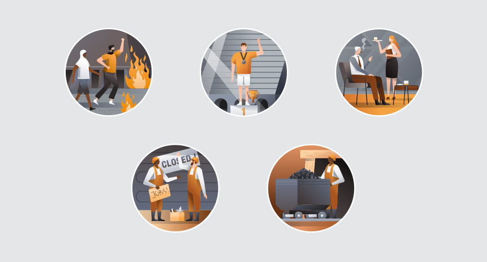 Various icons, pictograms, vignettes and signets for Enercity, Bosch, Think:act, VisualVest, VFA, Wieland