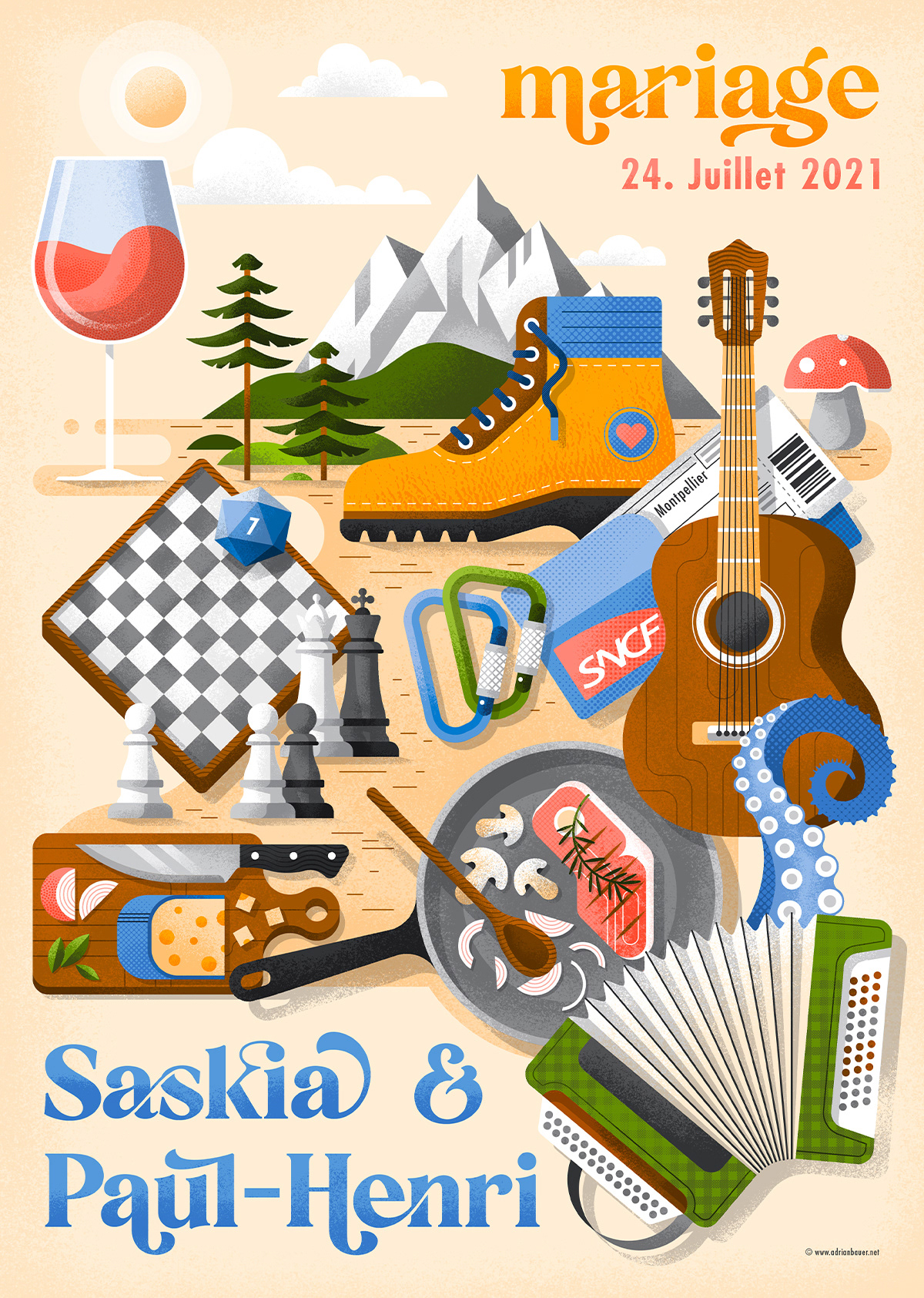 Wedding invitation poster illustration by Adrian Bauer