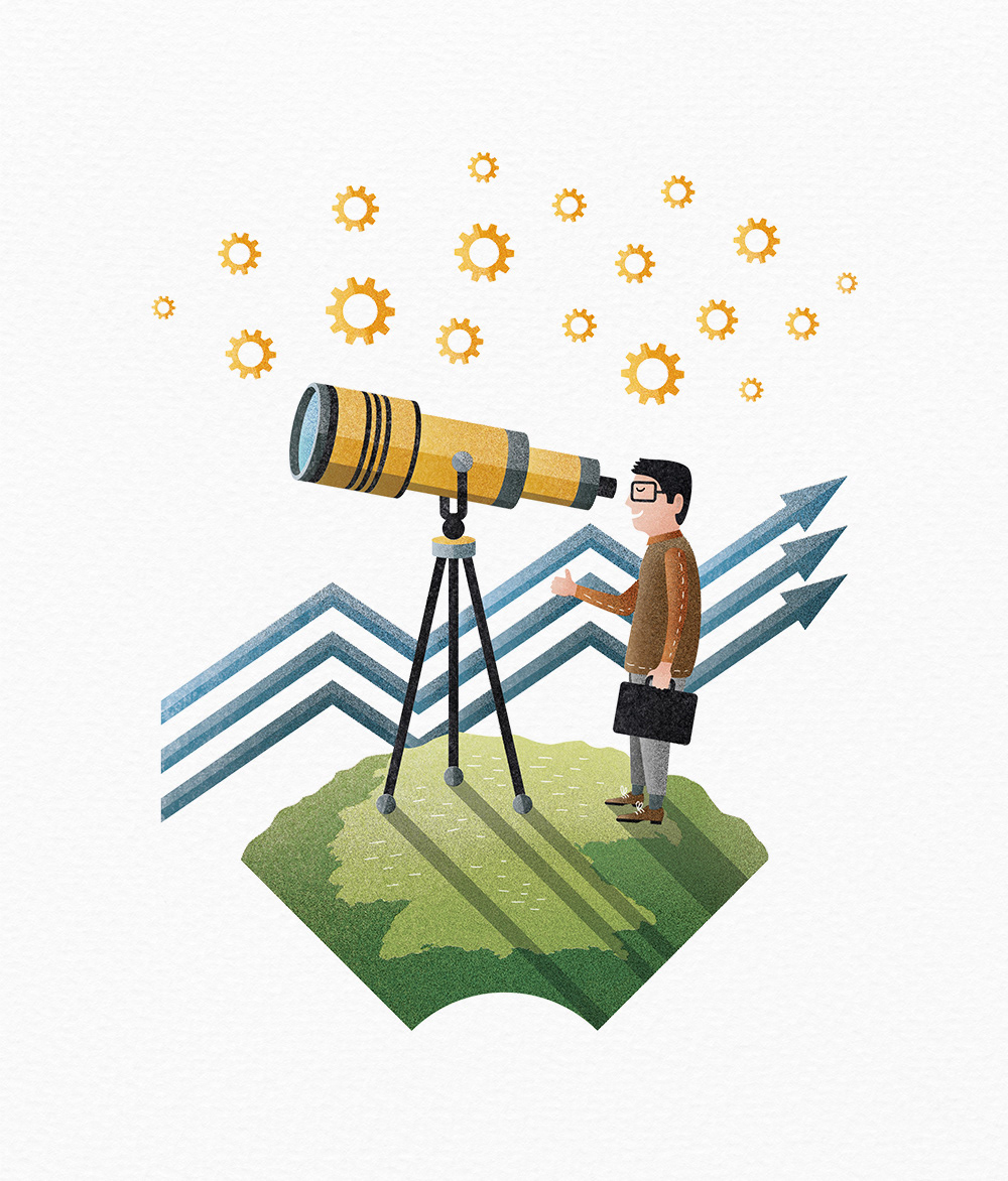 Editorial illustration about jobs in future for Handelsblatt by Adrian Bauer