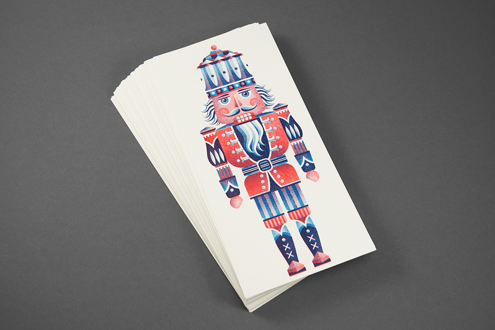 Risoprinted nutcracker x-mas card by Adrian Bauer