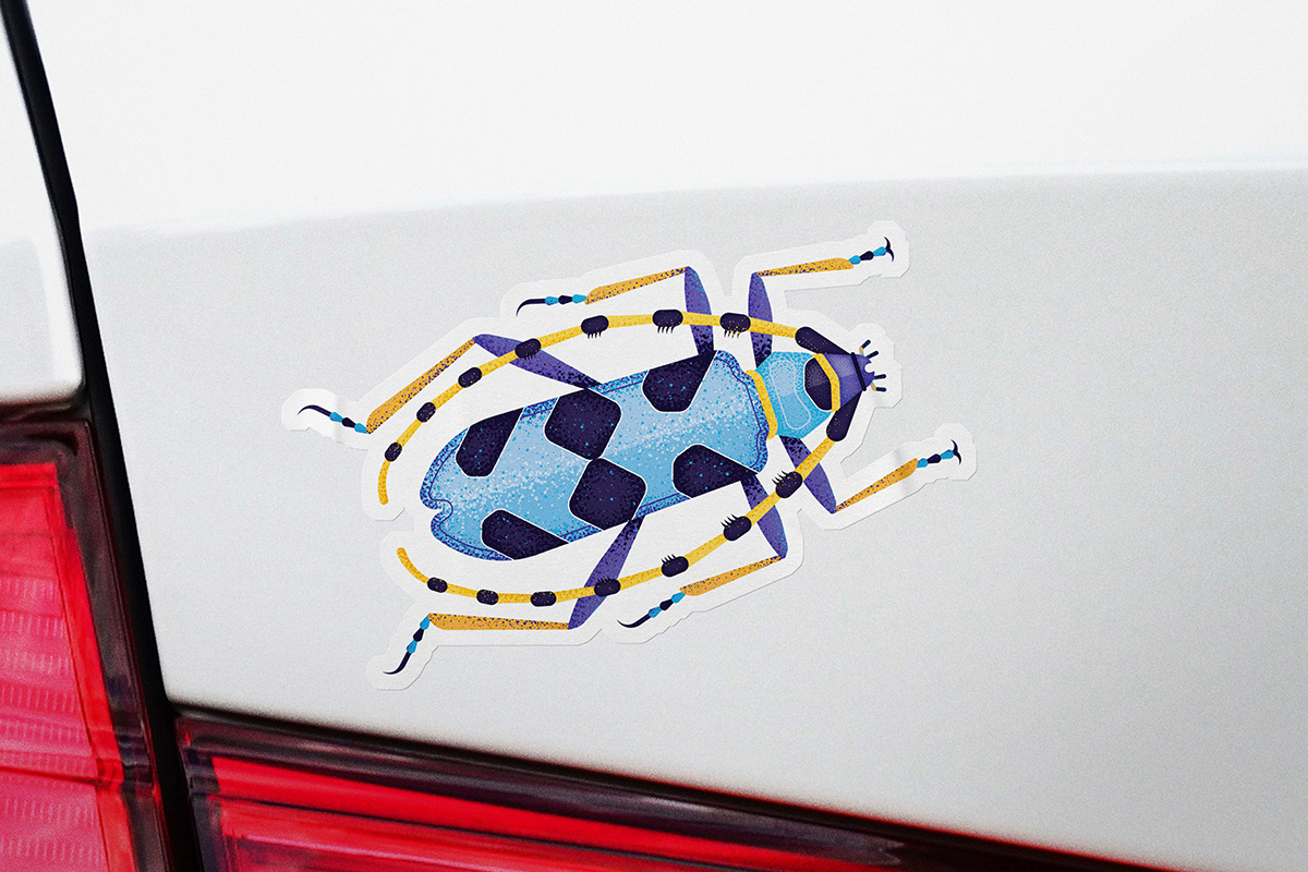 Illustrative beetle stickers by Adrian Bauer in collaboration with Stickerapp