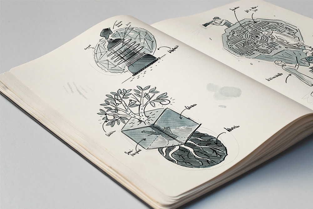 Sketches for editorial illustration for Wirtschaftswoche by Adrian Bauer
