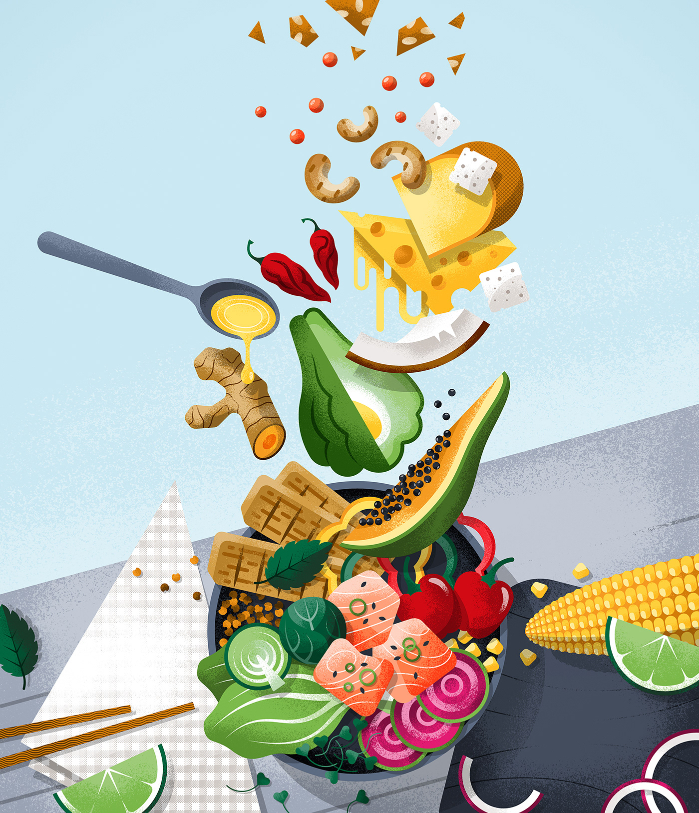 Illustrated infographic about salad ingredients by Adrian Bauer