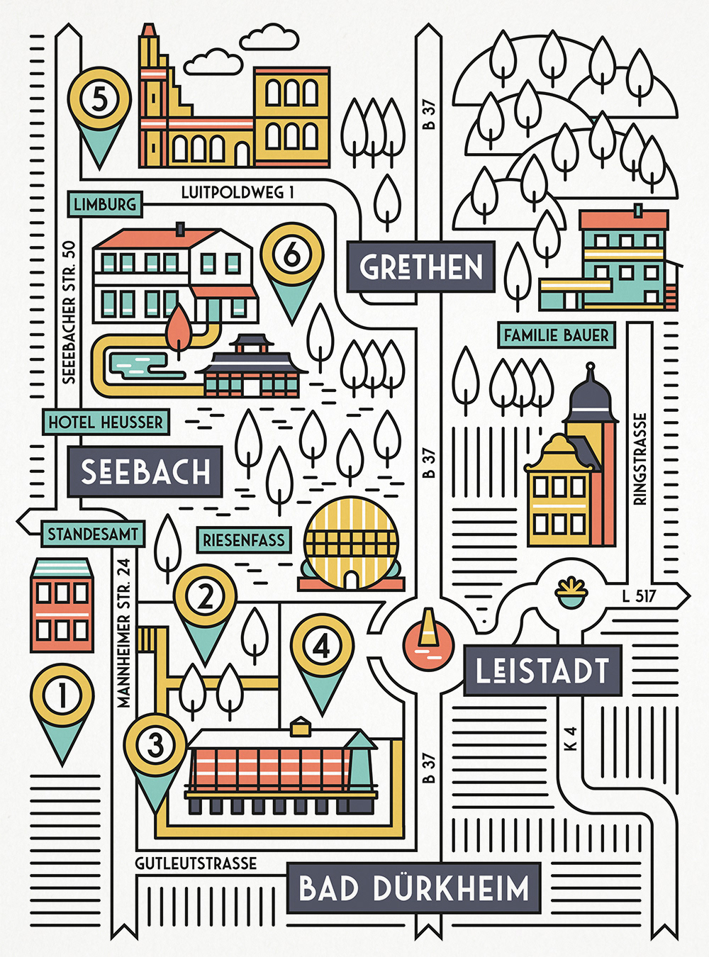 Detail shot of infographics of a wedding card