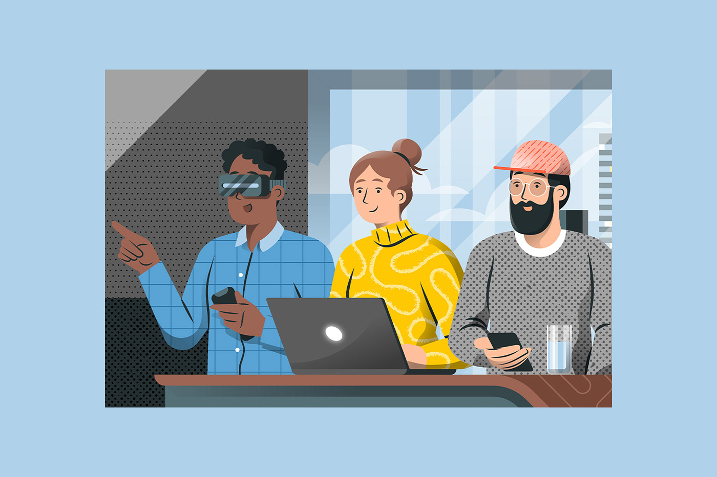 Young entrepreneurs hold a presentation via virtual reality by Adrian Bauer